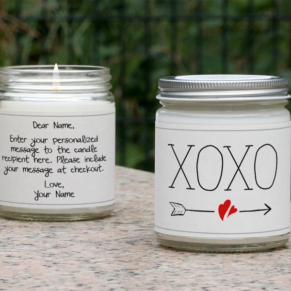 XOXO Candle, Personalized Valentine's Gift, Valentine's Decor, Valentine's Day Candle, Women's Valentine, Gift for Wife, Gift for Her, Card