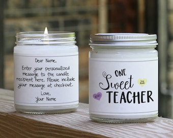 Valentine's Gift for Teacher from Student - Valentine's Candle Card Gift - Personalized Sweet Heart Teacher - Valentine Card Candle Idea