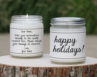 Happy Holidays Candle, Christmas Gift Ideas, Christmas Candle Gift, Happy Holidays Gift, Holiday Hostess Gift, Secret Santa Gift, Coworker