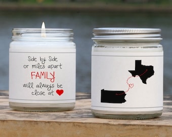 Long Distance Relationship Candle, Best Friends Gift, Custom States Candle Card, BFF Going Away Gift, Long Distance Gift, For Friends Family