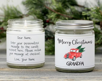 Christmas Gift for Grandpa - Personalized Candle Card Antique Truck - Soy Scented Candle - Personalized Message Gift Papa Grampa Grampy