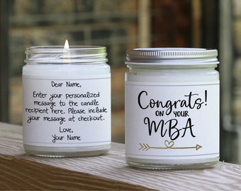 MBA Graduation Gift for Her | Personalized Candle Card | Masters Business Graduation Gifts | MBA Congratulations Gift| Soy Candle Card
