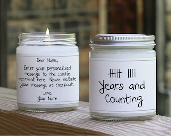10 Years Anniversary Tally Marks Candle Card | Handmade Anniversary Gift for Wife | Tenth Anniversary | 10th Anniversary Card | Soy Candle