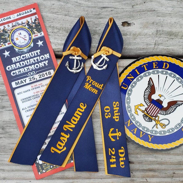 Navy PIR (2+) Ribbon(s) for Sailor/Recruit Graduation, Navy Boot Camp Graduation Ribbon w/Anchor Pin,