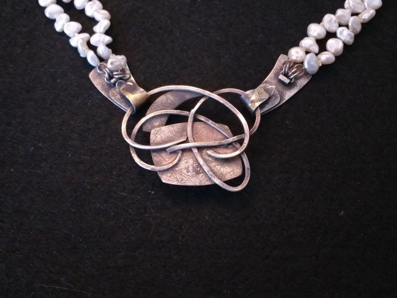 Drusy and Freshwater Pearls with a Gilded clasp Vintage Kuem boo Necklace with Earrings