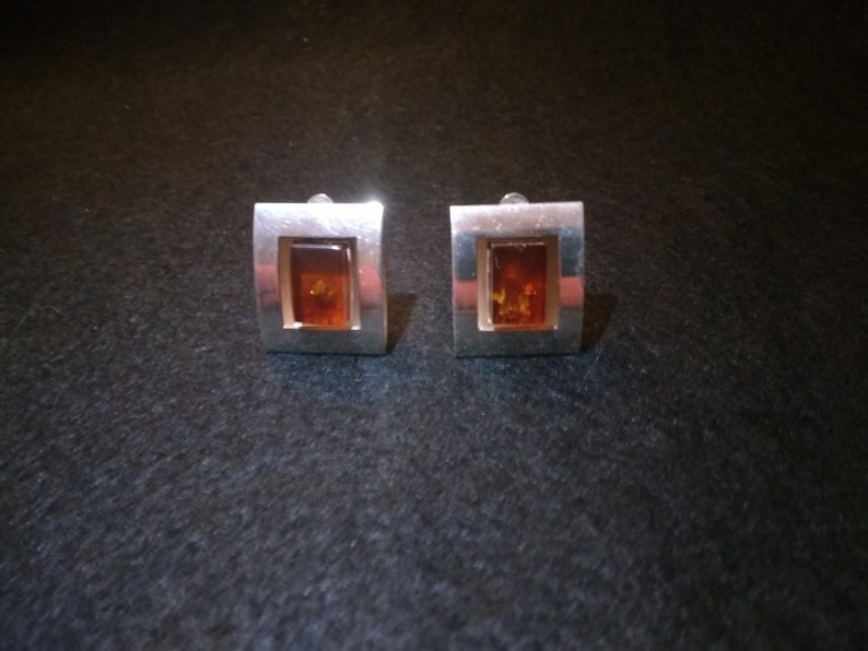 Vintage Baltic Amber Earrings in Sterling SIlver Clip on