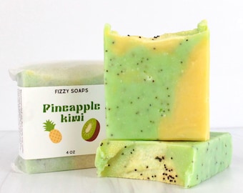 Handmade Pineapple Kiwi Soap: Mango Butter, Exfoliating, 4 oz