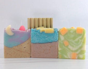 Handmade Cold Process Soap Gift Set: Spring Scents, Wooden Dish