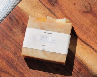 Mango Coconut Handcrafted Shea Butter Soap Bar, Creamy Fruity Scented (4 oz)