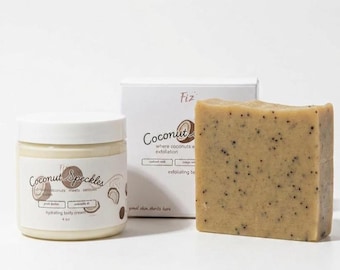 Set de jabón y crema corporal Coconut Speckles – Cuidado de la piel exfoliante e hidratante