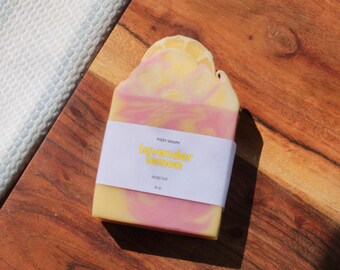 Lavender Lemon Soap Bar, Calming Essential Oil Skincare, Artisan Swirl Soap (4 oz)