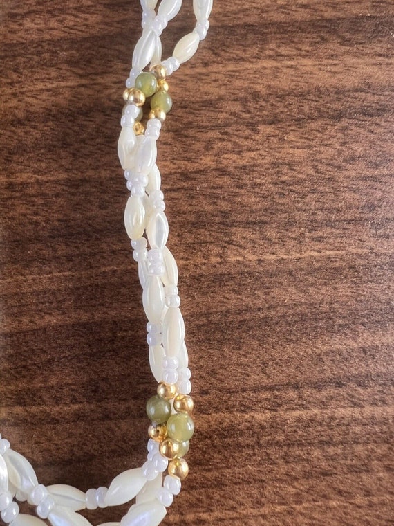 Freshwater Rice pearl and malachite Gemstone neck… - image 5