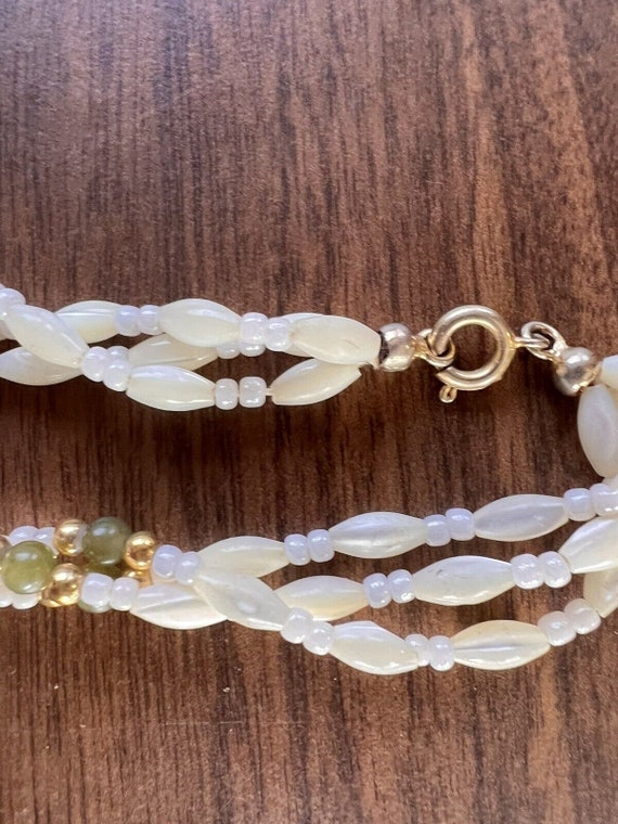 Freshwater Rice pearl and malachite Gemstone neck… - image 3