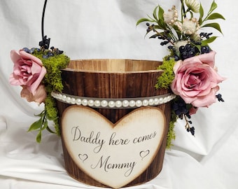 Rustic Ivory Flower Girl Baskets/ White Flower Girl Basket