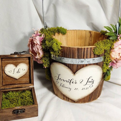 Flower Girl Basket and Ring Bearer Pillow Set Willow Wedding Etsy