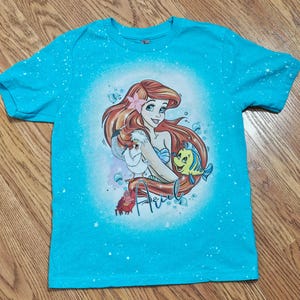 Camiseta de Ariel, camiseta de La Sirenita, camiseta de Princesa, niños, La Sirenita, niñas, mujeres, camiseta personalizada con lejía imagen 11
