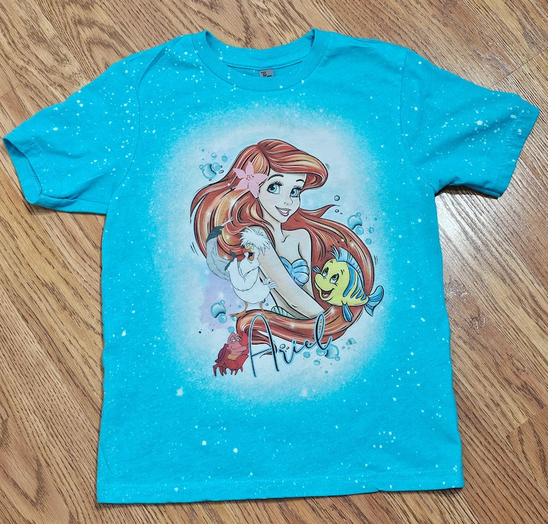 Camiseta de Ariel, camiseta de La Sirenita, camiseta de Princesa, niños, La Sirenita, niñas, mujeres, camiseta personalizada con lejía imagen 11