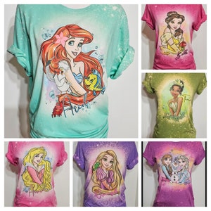 princess shirt, kids princess shirt, Ariel shirt, the little mermaid, Belle,Snow white, jasmine, Rapunzel, Cinderella, custom bleach shirt