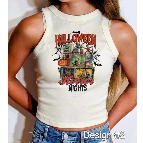 Halloween horror nights crop tank , HHN shirt, crop top, universal horror night, Retro Halloween Baby Tee, monsters, ghosts, 90's horror