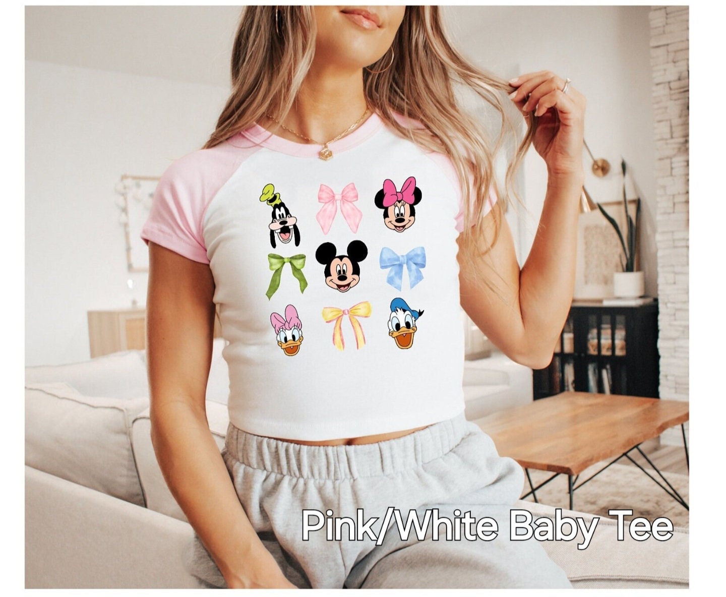 Mickey and Friends Baby Tee, Minnie, Bow Coquette, Disney, Retro