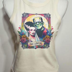 Bride of Frankenstein crop tank, Frankenstein baby tee, cute halloween crop top, Retro 90&#39;s, halloween shirt, monsters, crop top, baby tee