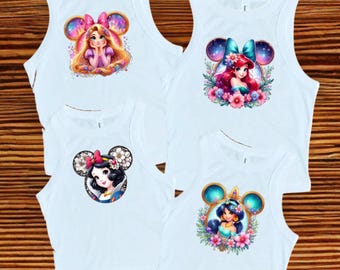 Top corto de princesa, todas las princesas, camiseta de princesa, Blancanieves, camiseta de bebé de princesa, Bella, Jazmín, Ariel, Rapunzel, niñas, top corto, camiseta de bebé