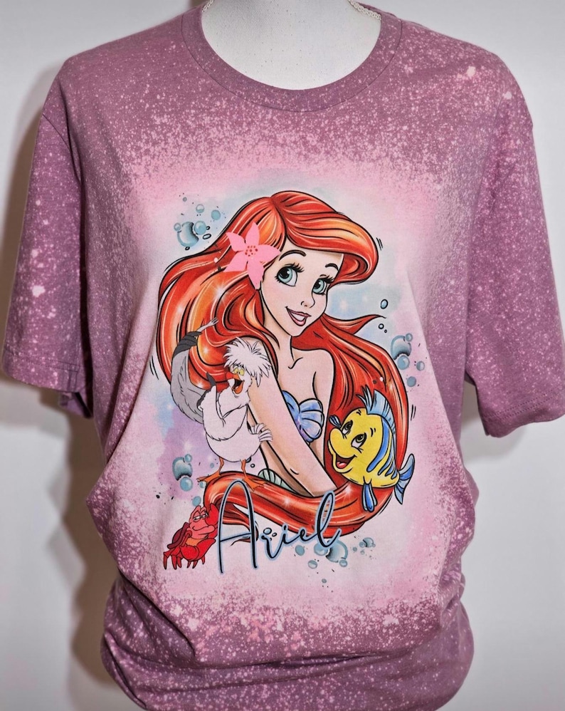 Camiseta de Ariel, camiseta de La Sirenita, camiseta de Princesa, niños, La Sirenita, niñas, mujeres, camiseta personalizada con lejía imagen 14