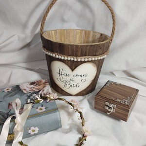 Rustic Flower Girl Basket/ Flower Girl Baskets/Beach/flower girl basket/ring box/flower girl basket and ring bearer set