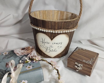 Rustic Flower Girl Basket/ Flower Girl Baskets/Beach/flower girl basket/ring box/flower girl basket and ring bearer set