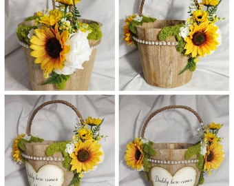 Rustic Flower Girl Basket/ Ivory Flower Girl Basket/Flower Girl Basket and Ring Bearer Set