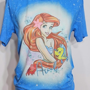 Camiseta de Ariel, camiseta de La Sirenita, camiseta de Princesa, niños, La Sirenita, niñas, mujeres, camiseta personalizada con lejía imagen 12
