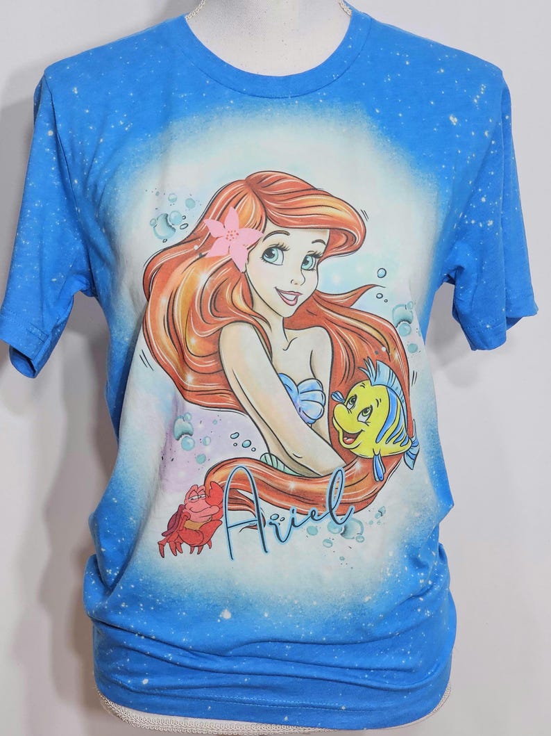 Camiseta de Ariel, camiseta de La Sirenita, camiseta de Princesa, niños, La Sirenita, niñas, mujeres, camiseta personalizada con lejía imagen 12