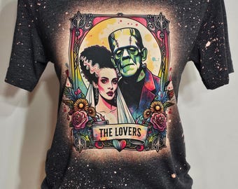 Bride of Frankenstein shirt, Frankenstein, Halloween shirt, lovers tarot card, crop top, horror, vintage, retro, halloween, bleach shirt