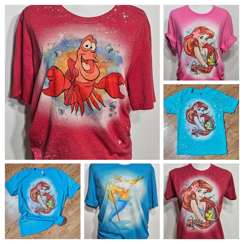 Camiseta de Ariel, camiseta de La Sirenita, camiseta de Princesa, niños, La Sirenita, niñas, mujeres, camiseta personalizada con lejía imagen 15