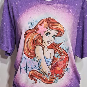 Camiseta de Ariel, camiseta de La Sirenita, camiseta de Princesa, niños, La Sirenita, niñas, mujeres, camiseta personalizada con lejía imagen 17