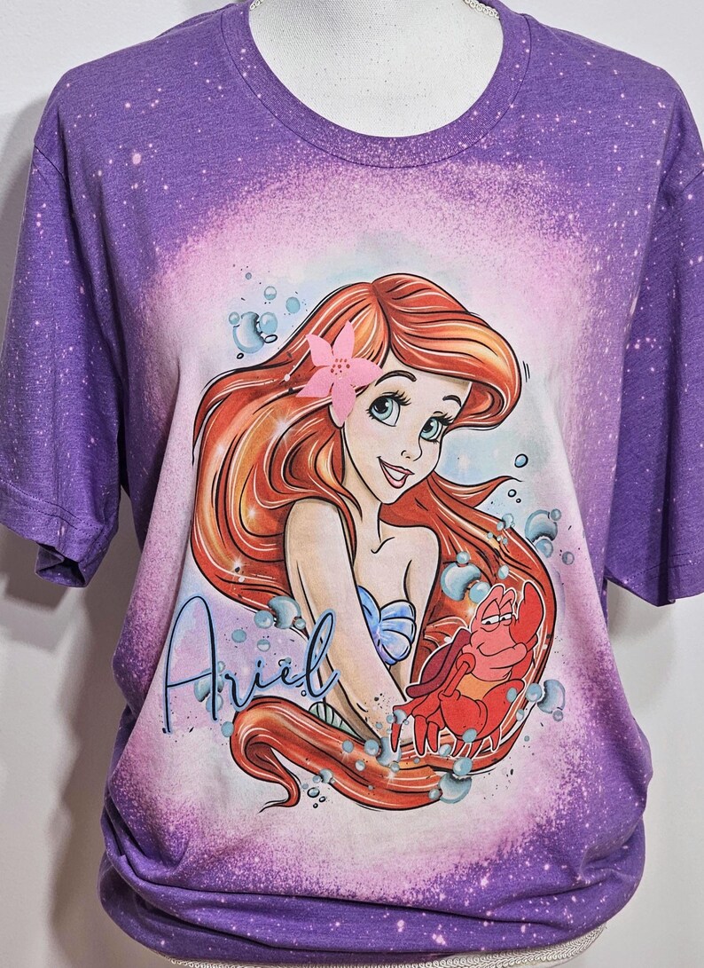 Camiseta de Ariel, camiseta de La Sirenita, camiseta de Princesa, niños, La Sirenita, niñas, mujeres, camiseta personalizada con lejía imagen 17