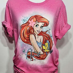 Camiseta de Ariel, camiseta de La Sirenita, camiseta de Princesa, niños, La Sirenita, niñas, mujeres, camiseta personalizada con lejía imagen 16