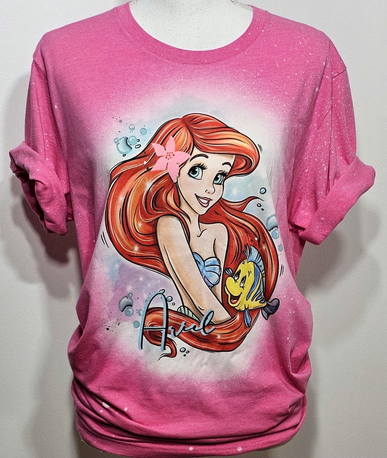 Camiseta de Ariel, camiseta de La Sirenita, camiseta de Princesa, niños, La Sirenita, niñas, mujeres, camiseta personalizada con lejía imagen 16