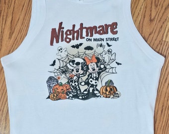 Halloween crop tank, minnie and mickey crop top, nightmare on main st shirt, retro, mickeys not so scary t-shirt, Mickey Halloween baby tee