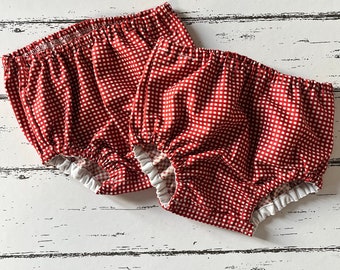 0-3 months / Red Gingham Bloomers, new baby checkered shorts bummies, cute dots simple bottoms, cake smash outfit, newborn summer bloomers