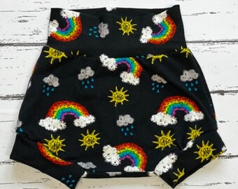 3-6 / 6-9 months RTP // Rainbow chalkboard Bummies, kids rainbow shorts, comfy trouser bottoms gifts, baby summer, baby kids birthday gifts