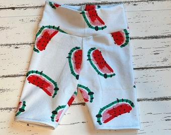 12-18 months - Watermelon fruity print Cycle shorts, kids fruit patterned shorts, Kids cycle shorts, summer white and pink birthday gifts