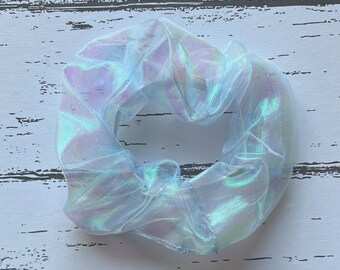 Blue iridescent Hair Scrunchie, blue transparent hair scrunchies, handmade hair bobbles