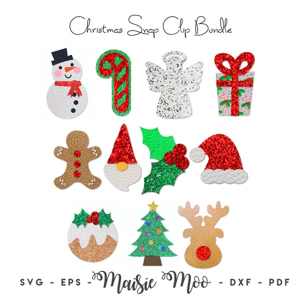 Christmas Snap Clip Mega Bundle SVG, Snapclip Template, Angel Candy Cane Christmas Present Rudolph Bow Center, Bow SVG,  Clippie Cover,