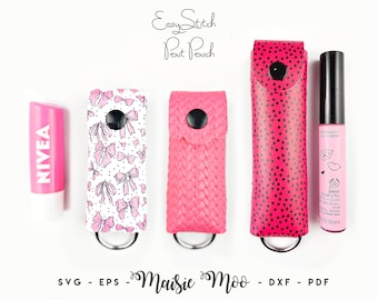 Pout Pouch, Lip Gloss Keychain Case SVG, Keyring Chapstick Holder Template, Easy Stitch Lipstick Faux Leather Purse