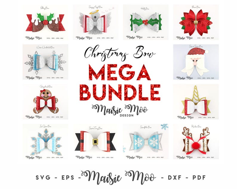 Christmas Bow SVG Bundle, Christmas Bow Template SVG, Bow Bundle SVG, Svg files for Cricut Cut Files, Silhouette Cut Files, Maisie Moo