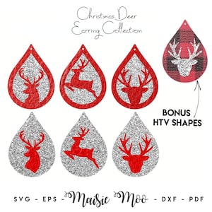 Christmas Deer Earring Templates | Antler Layered Hunting Earring SVG | Stacked Earring Template | Stag Head Teardrop Earrings Maisie Moo