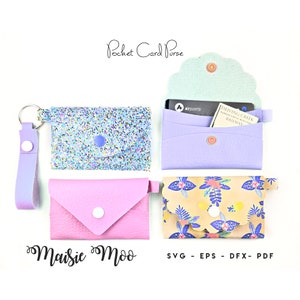 Pocket Wallet Keychain Card Purse SVG Bundle, Keyring Coinpurse Template, Purse Faux Leather No Sew, Card Wallet Cricut Maisie Moo image 7