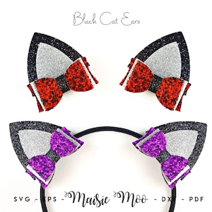 Cat Ears Bow SVG | Cat Ears Hairclip Headband Template | Halloween Black Cat Hair Bow Template | Halloween Costume Cricut Faux Leather