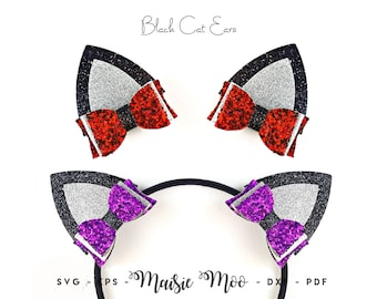 Cat Ears Bow SVG | Cat Ears Hairclip Headband Template | Halloween Black Cat Hair Bow Template | Halloween Costume Cricut Faux Leather